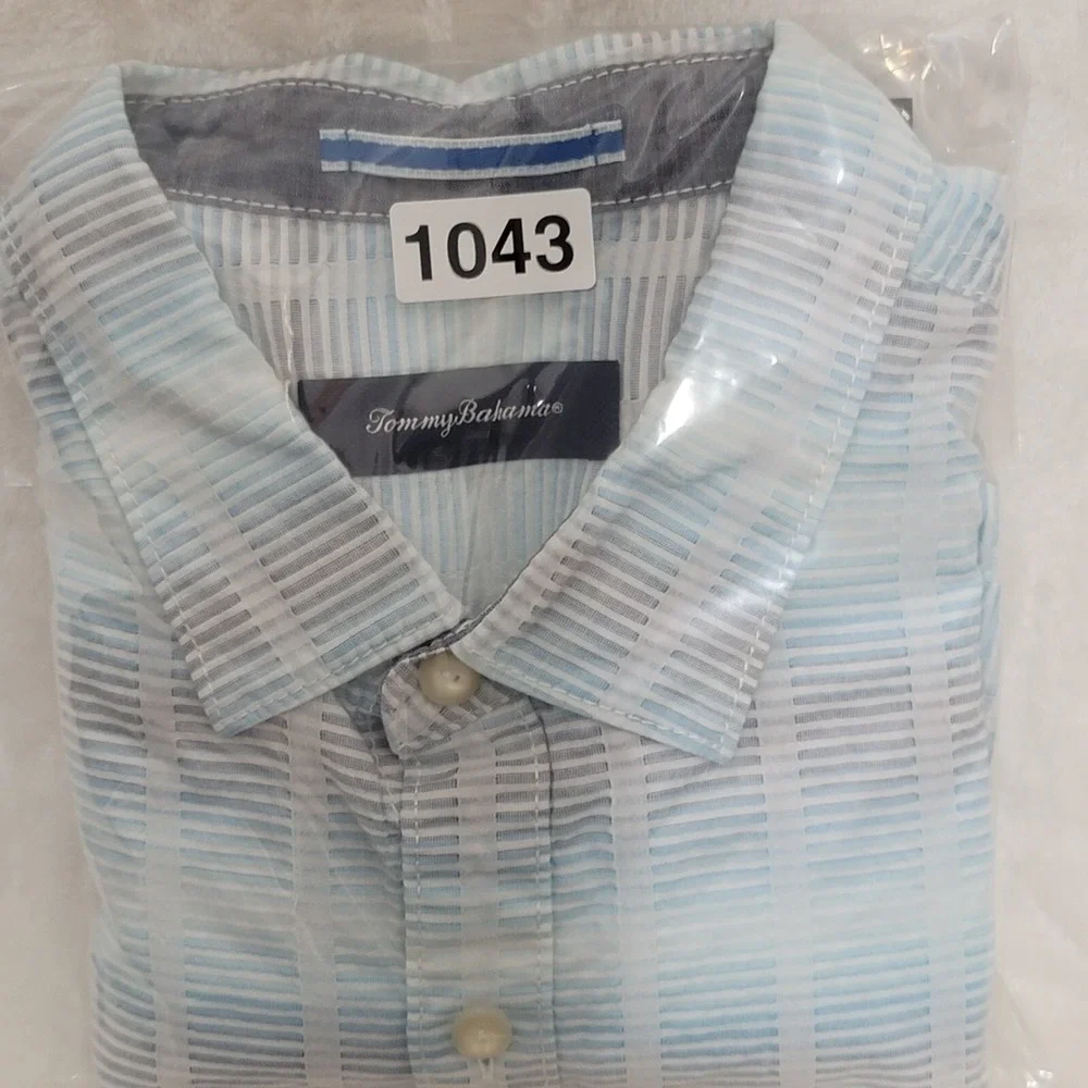 Tommy Bahama Mens Shirt XL Button Up Blue Green Textured Short Sleeve